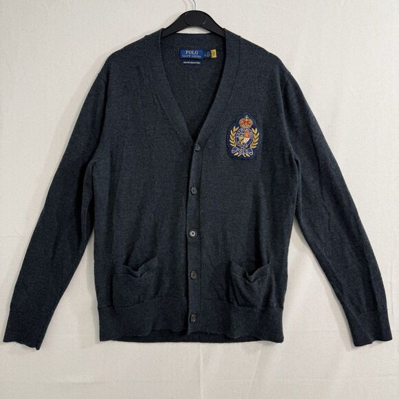 Polo Ralph Lauren Women's Washable Merino Wool Cardigan -Embroidered Patch Large - Picture 1 of 8